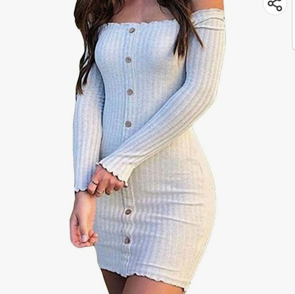 Brand New Women's Off Shoulder Mini Dress Size XL in Color Oatmeal